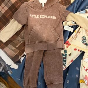 Little Explorer Kids Brown Hoodie and Pants Set